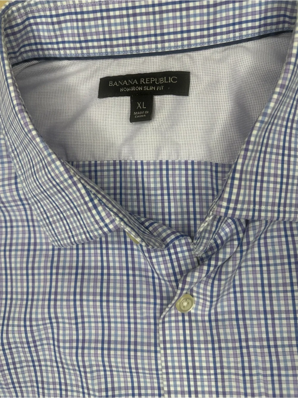 Banana Republic Men’s XL Non-Iron Slim Fit Blue White Micro Check Dress Shirt
